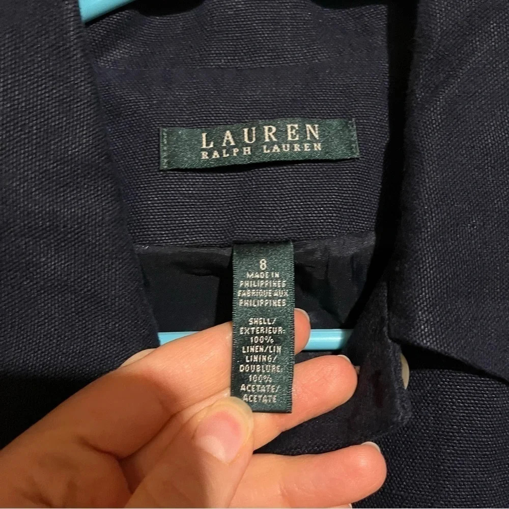 Lauren Ralph Lauren Women's Navy Blue 100% Linen Lined Blazer Size 8 Nautical - Picture 2 of 9